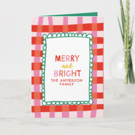 Merry und Bright Colorful Gingham individuelle Nam Feiertagskarte
