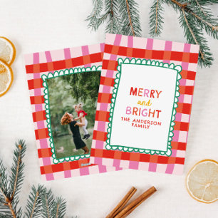 Merry und Bright Colorful Gingham individuelle Nam Feiertagskarte