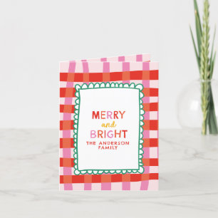 Merry und Bright Colorful Gingham individuelle Nam Feiertagskarte
