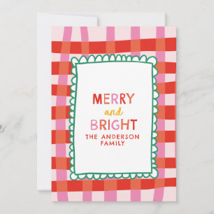 Merry und Bright Colorful Gingham individuelle Nam Feiertagskarte