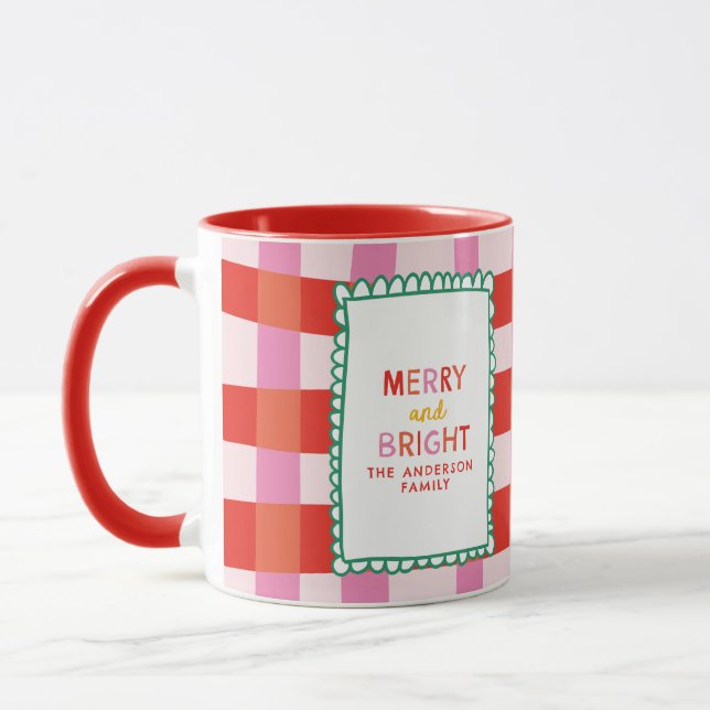 Merry und Bright Colorful Gingham individuelle Nam Tasse (Links)