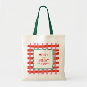 Merry und Bright Colorful Gingham individuelle Nam Tragetasche