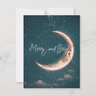 Merry und Bright Crescent Moon Twinklin Stars Feiertagskarte