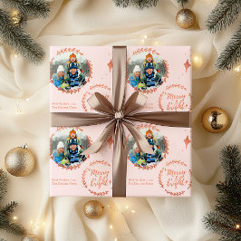 Merry und Bright Custom Foto Rosa und Rose Gold Geschenkpapier
