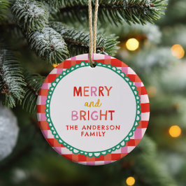 Merry und Bright Custom Holiday Red & Pink Gingham Keramik Ornament