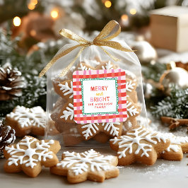 Merry und Bright Custom Holiday Red & Pink Gingham Quadratischer Aufkleber