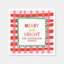 Merry und Bright Custom Holiday Red & Pink Gingham Serviette