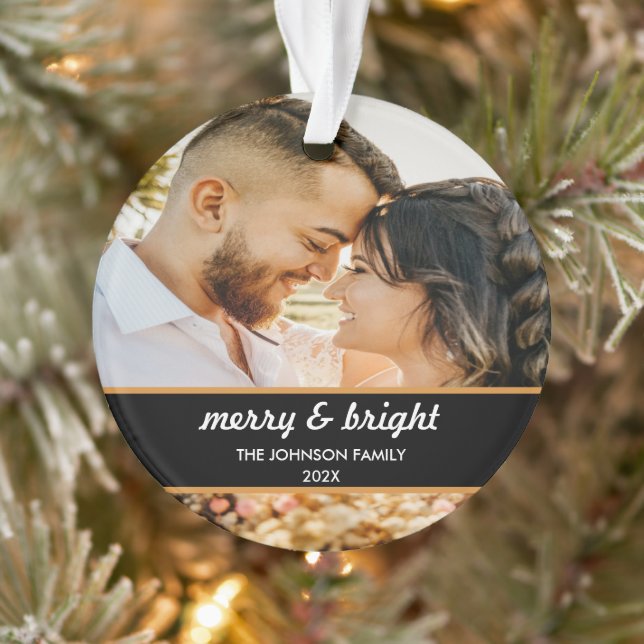 Merry und Bright | elegantes WeihnachtskuchenFoto Ornament (Baum)