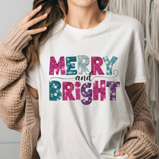 Merry und Bright Glitte wie Weihnachten Vibes pink T-Shirt
