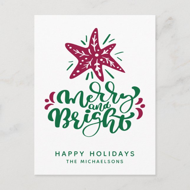 Merry und Bright | Happy Holidays Postkarte (Vorderseite)