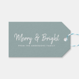Merry und Bright | Lässige Skriptkalligrafie Geschenkanhänger
