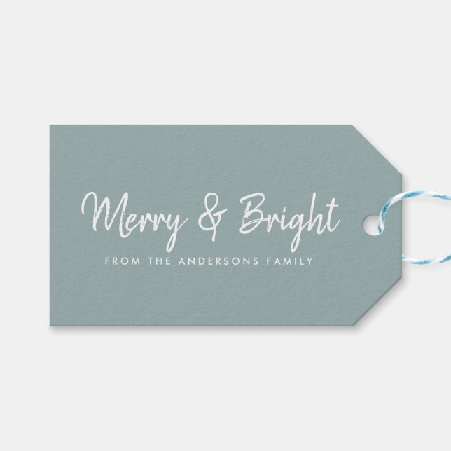 Merry und Bright | Lässige Skriptkalligrafie Geschenkanhänger (Vorderseite (Horizontal))
