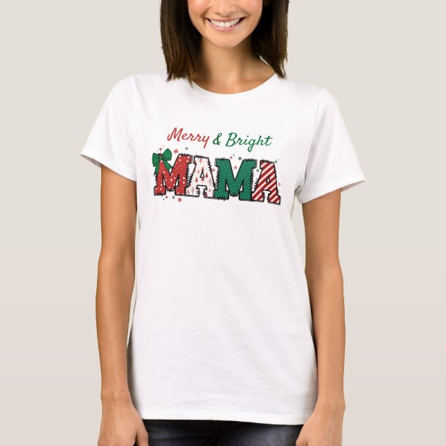 Merry und Bright Mama Weihnachts-Shirt Doodle lust T-Shirt (Vorderseite)