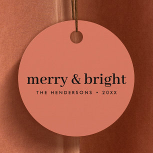 Merry und Bright   Minimalistischer Weihnachtsweic Geschenkanhänger