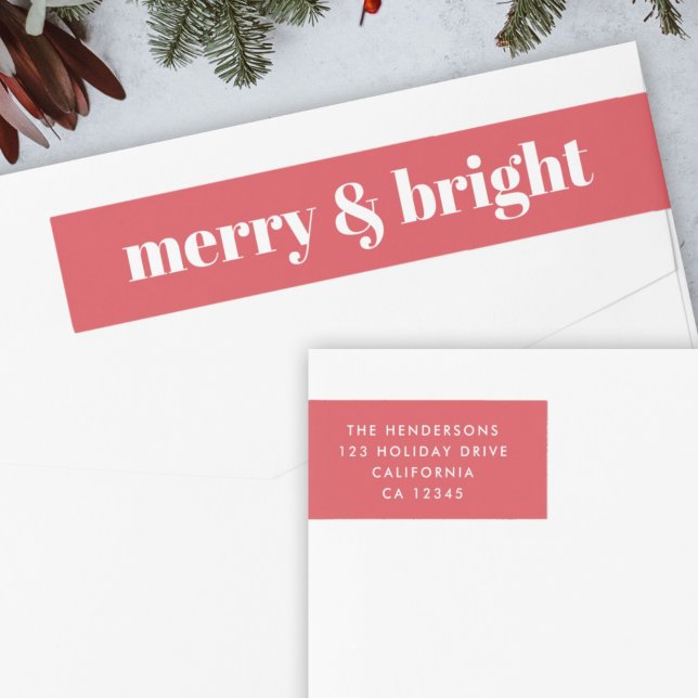 Merry und Bright | Modern Christmas Bright Red (“Merry & Bright” envelope wrap address label by Guava for your festive mail)