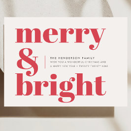Merry und Bright | Modern Christmas Bright Red Feiertagskarte