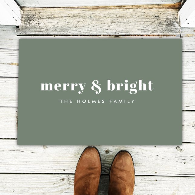 Merry und Bright | Modern Minimal Christmas Green Fußmatte (Von Creator hochgeladen)