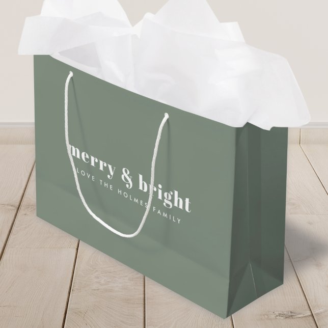 Merry und Bright | Modern Minimal Christmas Green Große Geschenktüte (Von Creator hochgeladen)