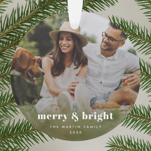 Merry und Bright | Modernes Foto Xmas Ornament (Von Creator hochgeladen)