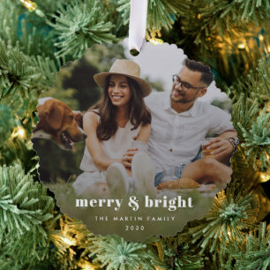 Merry und Bright   Modernes Foto Xmas Ornament Karte