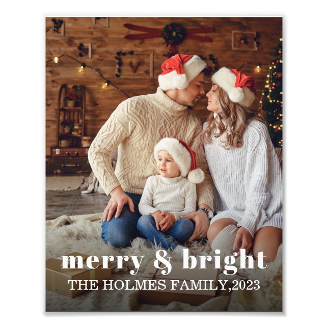 Merry und Bright | Modernes Weihnachtsfamilien-Fot Fotodruck (Vorne)