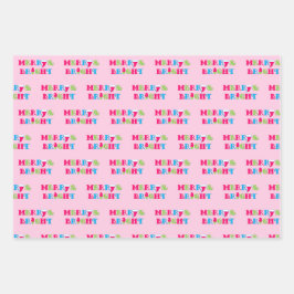 Merry und Bright Neon Pastel Weihnachten Geschenkpapier Set