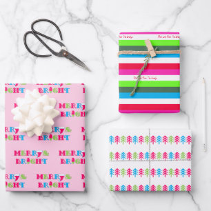 Merry und Bright Neon Pastel Weihnachten Geschenkpapier Set