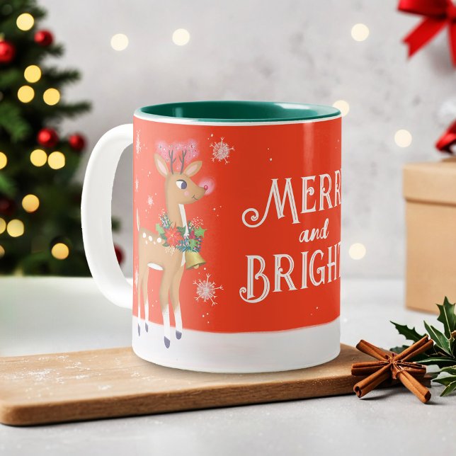 Merry und Bright Rudolph Reindeer Zweifarbige Tasse (Von Creator hochgeladen)