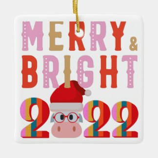 MERRY UND BRIGHT SANTA GLÜCKLICH NEUES JAHR 2022 X KERAMIKORNAMENT