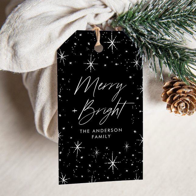 Merry und Bright Script Black Holiday Geschenkanhänger (Von Creator hochgeladen)