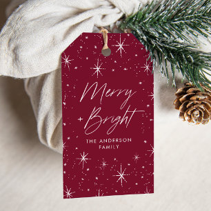 Merry und Bright Script Cranberry Holiday Geschenkanhänger