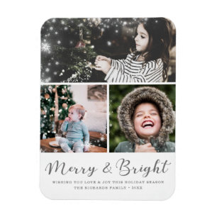 Merry und Bright Script Snow Overlay Foto Collage Magnet