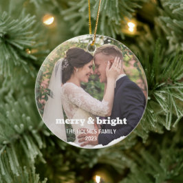 Merry und Bright | Smart Christmas Couple Foto Keramik Ornament