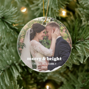 Merry und Bright   Smart Christmas Couple Foto Keramik Ornament
