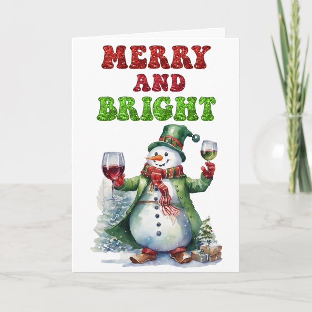 Merry und Bright Snowman Feiertagskarte (Vorderseite)
