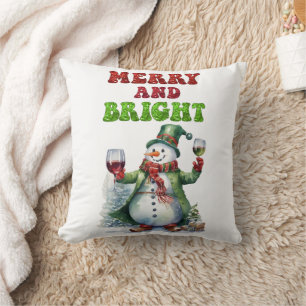 Merry und Bright Snowman Kissen