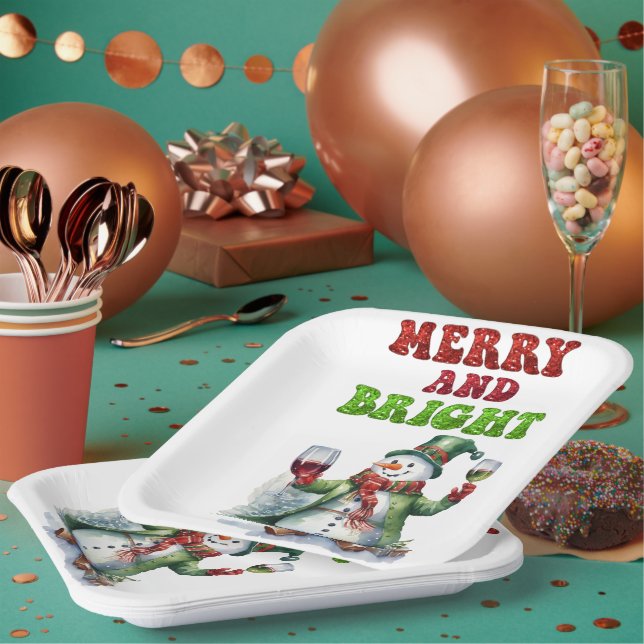 Merry und Bright Snowman Pappteller (Multi)