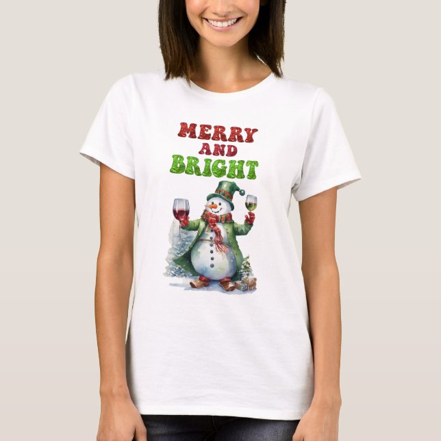 Merry und Bright Snowman T-Shirt (Vorderseite)