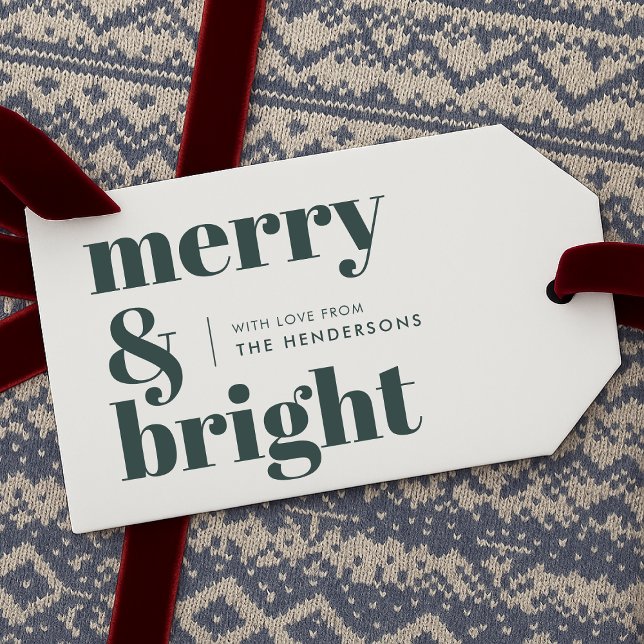 Merry und Bright | Stilvolle Forest Green Christma Geschenkanhänger (Merry & Bright gift tag by Guava – fun, festive, and customizable!)