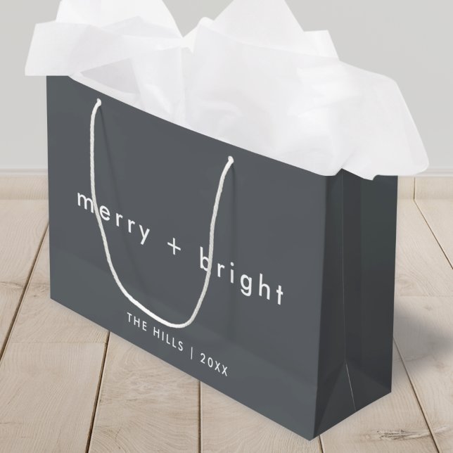 Merry und Bright | Stilvolle Kohle Grau Weihnachte Große Geschenktüte (Von Creator hochgeladen)