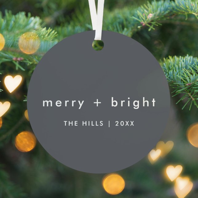 Merry und Bright | Stilvolle Kohle Grau Weihnachte Ornament Aus Metall (Von Creator hochgeladen)
