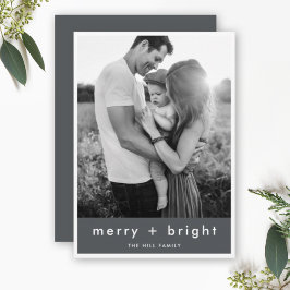 Merry und Bright | Stilvolles graues Weihnachtsgeb Feiertagskarte