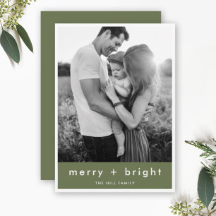 Merry und Bright Trendy Moss Green Christmas Foto Feiertagskarte
