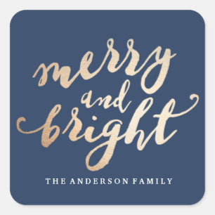 Merry und Bright   Urlaub Quadratischer Aufkleber