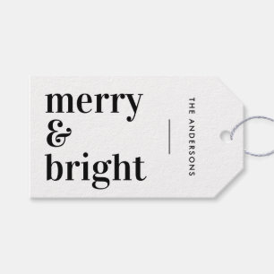 Merry und Bright Weihnachten Modern Black & Whit Geschenkanhänger