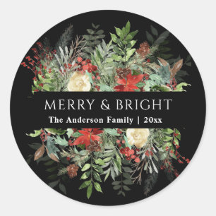 Merry und Bright Weihnachten Rustikale Weihnacht Runder Aufkleber