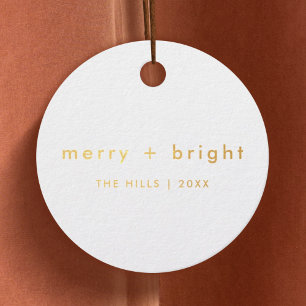 Merry und Bright Weiß und Gold Minimal einfach Geschenkanhänger