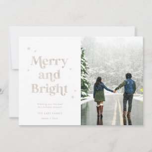 Merry und Bright White Gold Foto Holiday Card Feiertagskarte
