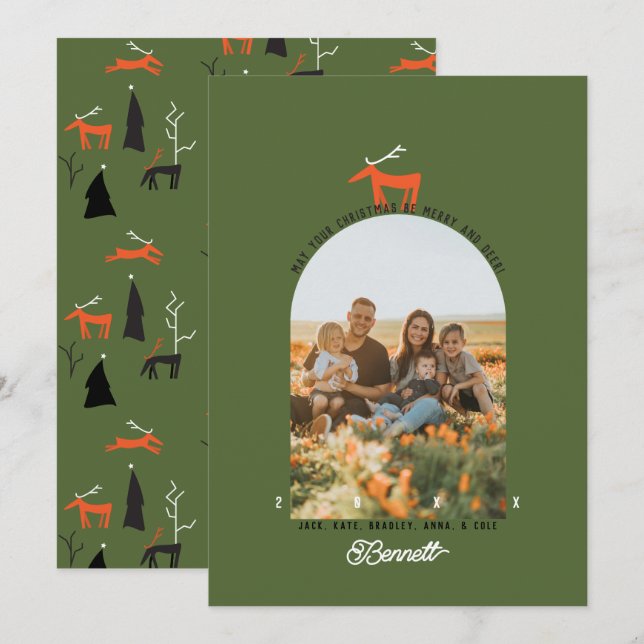 MERRY UND DEER CHRISTMAS EINLADUNG (Vorne/Hinten)