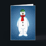 Merry und Happy Snowman Feiertagskarte<br><div class="desc">Der frohe Schneemann mit einem grünen Hut und einem roten Schal ist zu Weihnachten bereit.</div>